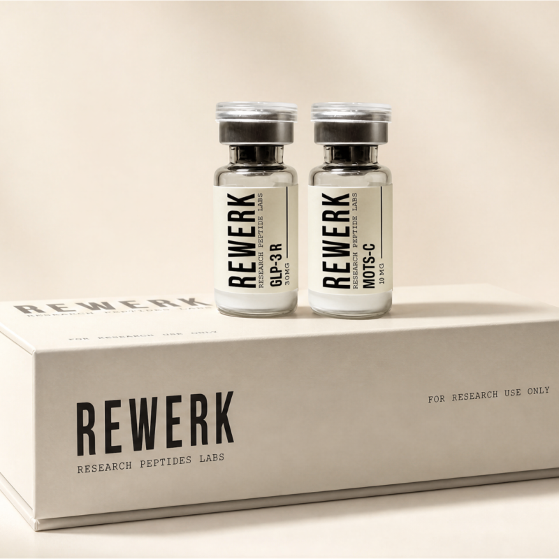 Rewerk GLP-3 R and MOTS-C research vials with Rewerk box